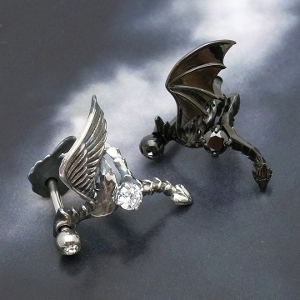 【Silver】悪魔/天使の翼カフスバーベル (左耳用) (ネコポス不可) 4,400円(税込)以上 送料無料